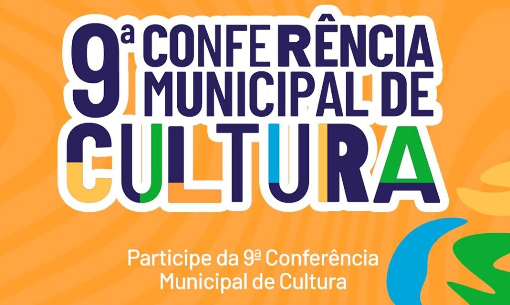 Arte oficial da Prefeitura de Guarulhos anunciando as inscrições para a Conferência Municipal de Cultura.