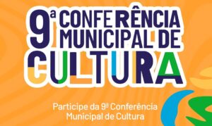 Arte oficial da Prefeitura de Guarulhos anunciando as inscrições para a Conferência Municipal de Cultura.