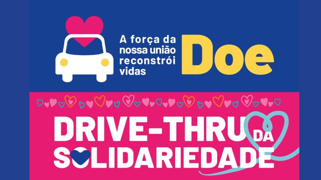 Campanha Drive-Thru da Solidariedade em Guarulhos para arrecadação de doações às vítimas das chuvas.