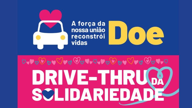 Campanha Drive-Thru da Solidariedade em Guarulhos para arrecadação de doações às vítimas das chuvas.