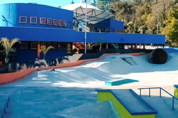 Vista do Parque da Juventude de São Bernardo após revitalização, com pistas de skate, half pipe e áreas de esportes radicais renovadas