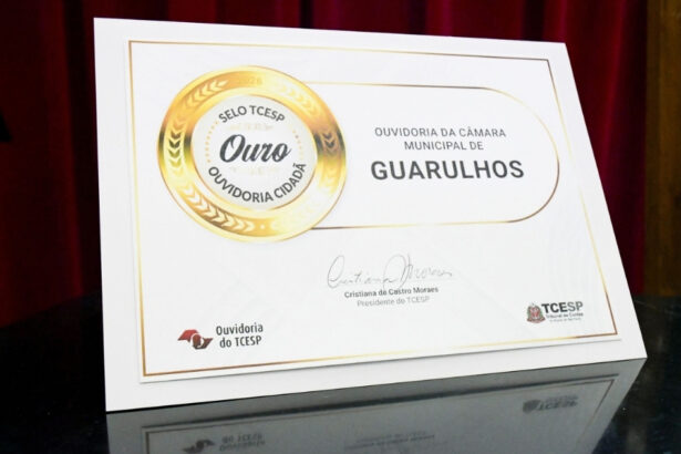 Câmara de Guarulhos recebe Selo Ouvidoria Cidadã na categoria Ouro concedido pelo TCE-SP